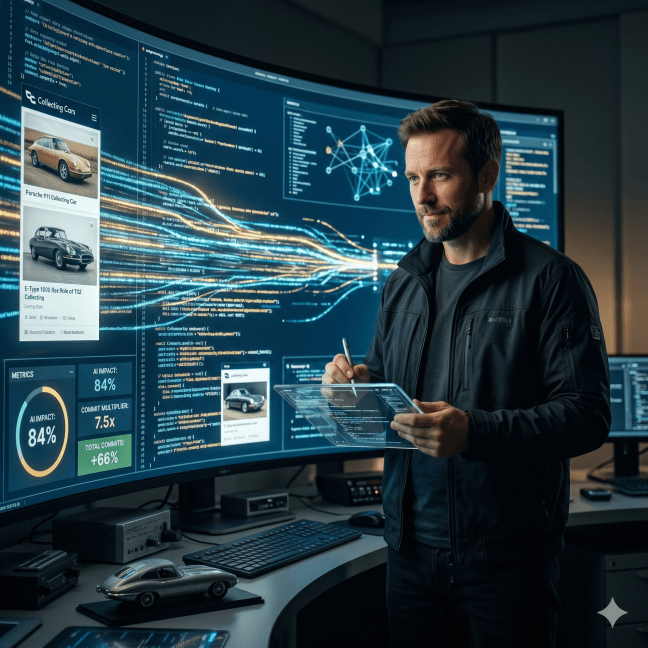 Nano Banana Generated image to go with the blog post - showing a person collecting cars and our metrics